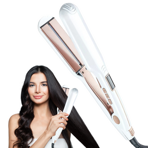 FINETOL Flat Iron Hair Straightener Infrared Hair Straighteners with Wide Ceramic Plates Nano Silver Argan Oil 5 Heat Settings (280°F–450°F) LED Display Dual Voltage,White