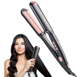 FINETOL Flat Iron Hair Straightener Infrared Hair Straighteners with Wide Ceramic Plates Nano Silver Argan Oil 5 Heat Settings (280°F–450°F) LED Display Dual Voltage,Black