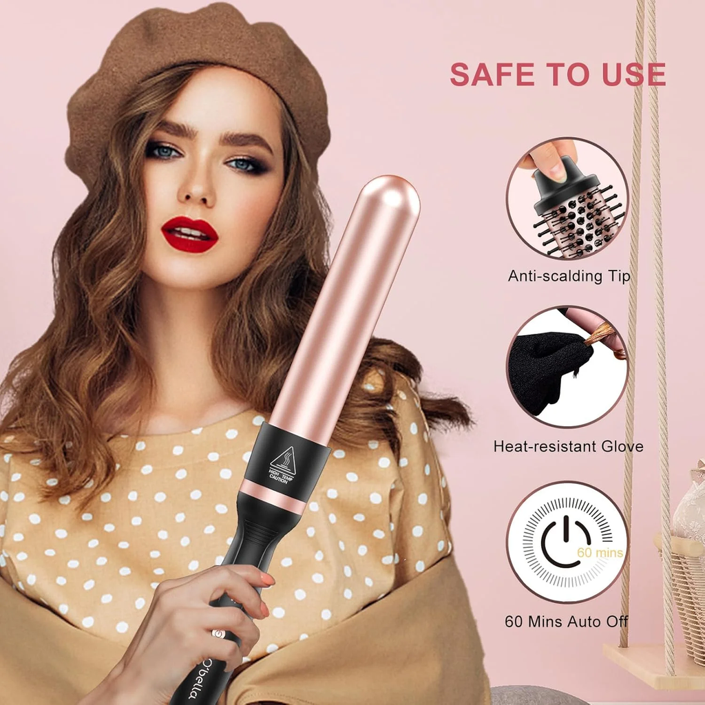 Curling Iron Set,5 in 1 Curling Wand Set with Thermal Brush&4 Interchangeable Ceramic Curling Wand(0.35”-1.25”), 2 Temps Instantly Heating Hair Wand Curler