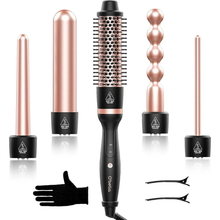Load image into Gallery viewer, Curling Iron Set,5 in 1 Curling Wand Set with Thermal Brush&4 Interchangeable Ceramic Curling Wand(0.35”-1.25”), 2 Temps Instantly Heating Hair Wand Curler