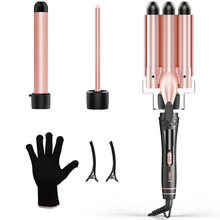 Load image into Gallery viewer, 3 in 1 Curling Wand Set Included 1 inch 3 barrel hair crimper, 0.35 inch hair curling wand and 1.73 inch wand curler, Long Barrel Curling Iron with Tourmaline Ceramic Coating, Fast Heating
