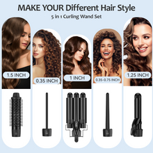 Load image into Gallery viewer, Curling Iron Set 5 in 1, FINETOL Curling Wand Set with Thermal Brush and 4 Interchangeable Ceramic Curling Wand(0.35"-1.25")