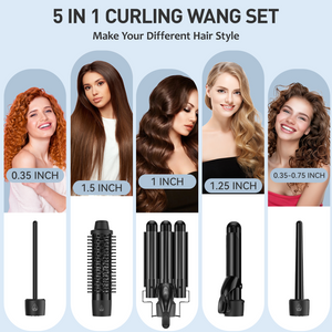 MAXT 5 in 1 Curling Iron Wand Set Dual Voltage 0.35-1.25