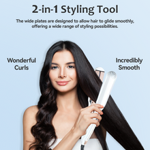 Load image into Gallery viewer, FINETOL Flat Iron Hair Straightener Infrared Hair Straighteners with Wide Ceramic Plates Nano Silver Argan Oil 5 Heat Settings (280°F–450°F) LED Display Dual Voltage,White