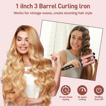 Load image into Gallery viewer, MAXT 5 in 1 Curling Iron Wand Set Dual Voltage 0.35-1.25" Replaceable Ceramic Wand Curler with Glove & Clips Pink