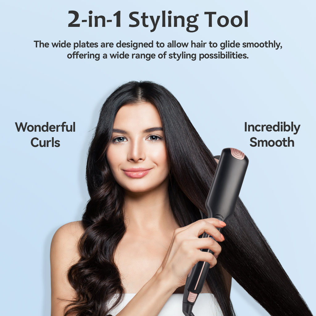 FINETOL Flat Iron Hair Straightener Infrared Hair Straighteners with Wide Ceramic Plates Nano Silver Argan Oil 5 Heat Settings (280°F–450°F) LED Display Dual Voltage,Black