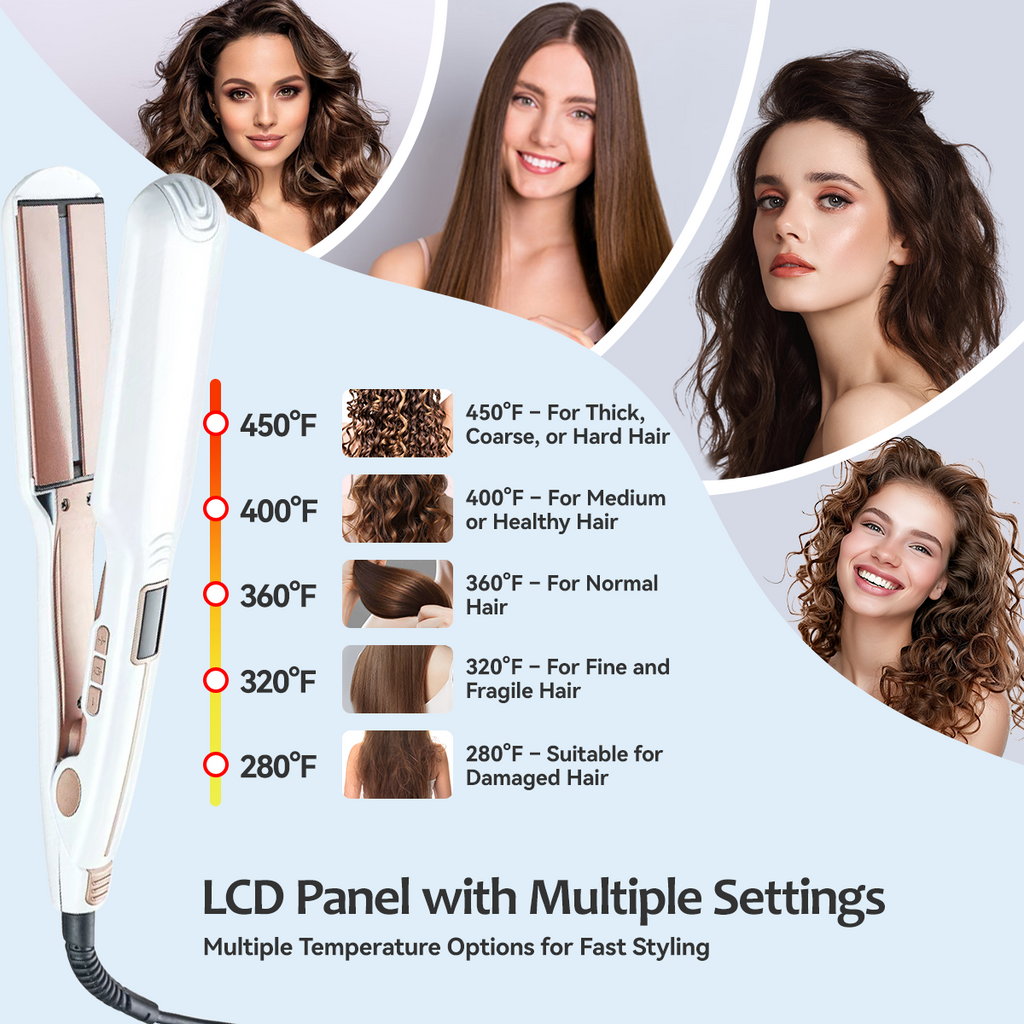 FINETOL Flat Iron Hair Straightener Infrared Hair Straighteners with Wide Ceramic Plates Nano Silver Argan Oil 5 Heat Settings (280°F–450°F) LED Display Dual Voltage,White