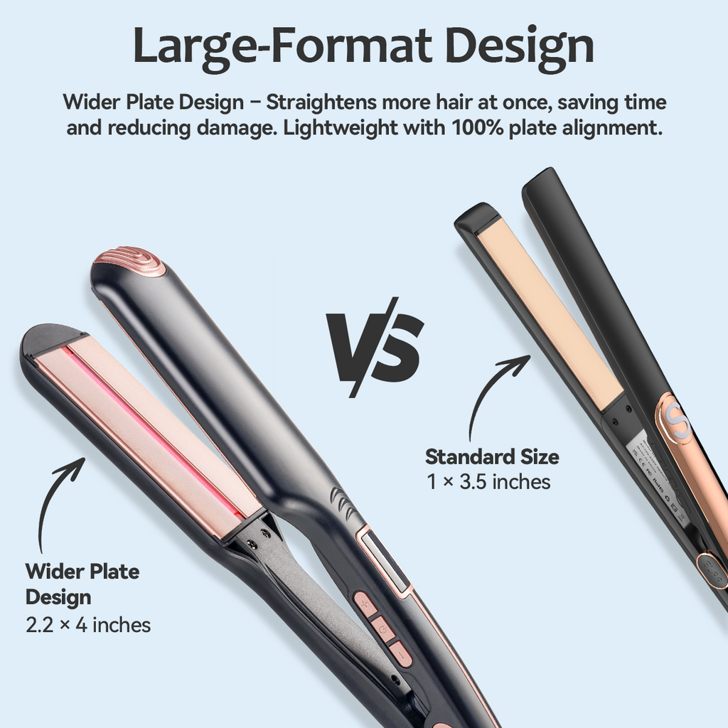 FINETOL Flat Iron Hair Straightener Infrared Hair Straighteners with Wide Ceramic Plates Nano Silver Argan Oil 5 Heat Settings (280°F–450°F) LED Display Dual Voltage,Black