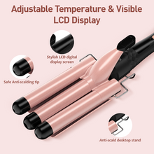Load image into Gallery viewer, MAXT 5 in 1 Curling Iron Wand Set Dual Voltage 0.35-1.25" Replaceable Ceramic Wand Curler with Glove & Clips Pink