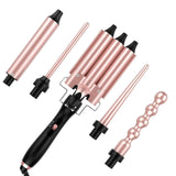 MOCEMTRY 5 in 1 Curling Wand Set with 3 Barrel Hair Crimper for Women,Fast Heating Hair Wand Curler with Two Temp Control.