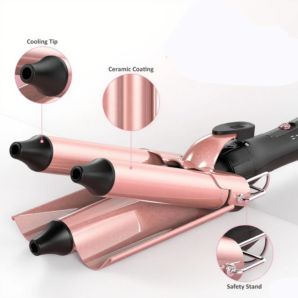 5 in 1 Curling Wand Set, Curling Wand Set with 3 barrel curlers and 4 Interchangeable Ceramic Curling Wand(0.35”-1.25”), Instant Heat Up Wand Curling Iron (Rose Gold)