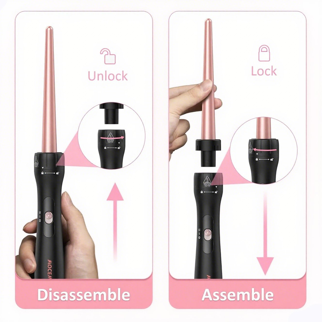 5 in 1 Curling Wand Set, Curling Wand Set with 3 barrel curlers and 4 Interchangeable Ceramic Curling Wand(0.35”-1.25”), Instant Heat Up Wand Curling Iron (Rose Gold)